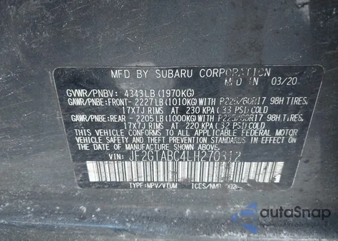 2020 Subaru Crosstrek from USA, damaged, VIN JF2GTABC4LH270312
